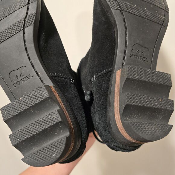 Sorel Black Leather Boots Womens 8.5 Farah Tassel Ties Ankle Booties Suede Boho - Picture 9 of 13